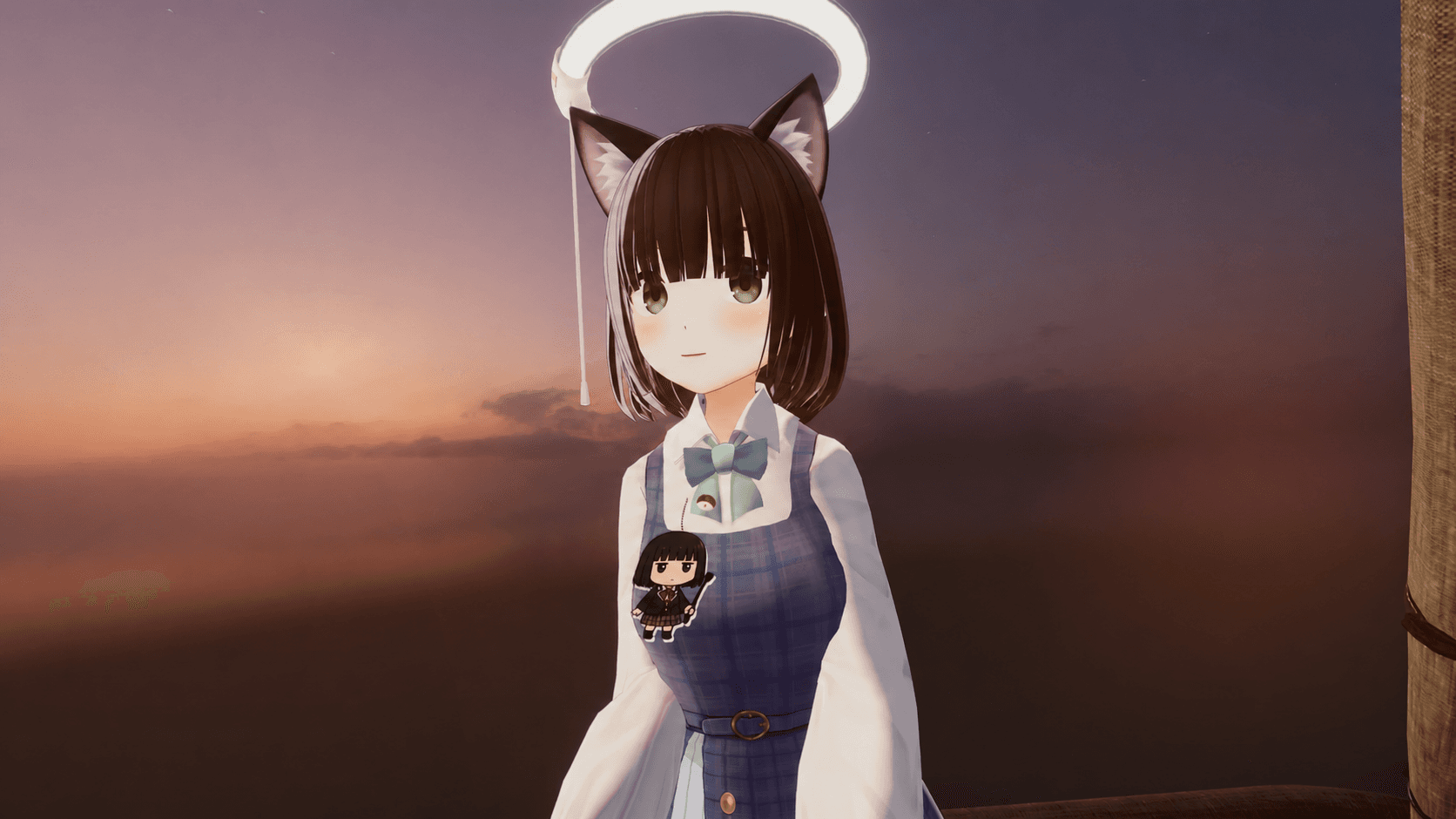 夜色の空と夕景に立つスパ子